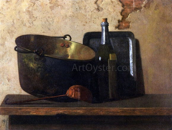  John Frederick Peto Wine and Brass Stewing Kettle (also known as Preparation of French Potage) - Canvas Art Print
