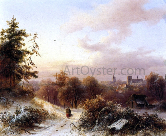  Alexander Joseph Daiwaille Winter: A Peasant on a Path in a Wooded Landscape, a Town in the Background - Canvas Art Print