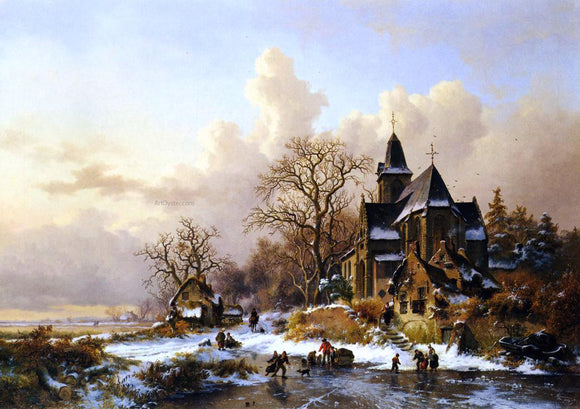  Frederk M Kruseman Winter in Holland - Canvas Art Print