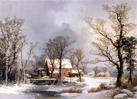  George Henry Durrie Winter in the Country, The Old Grist Mill - Canvas Art Print