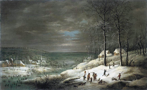  Lucas Van Uden Winter Landscape with Hunters - Canvas Art Print