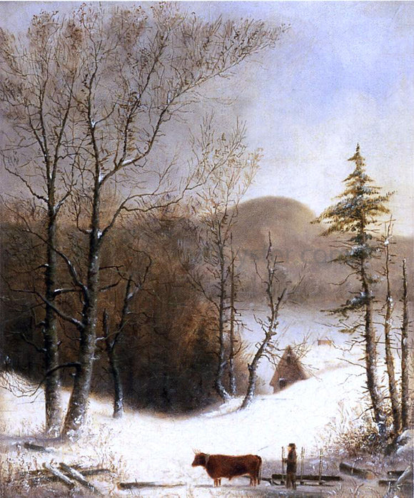  George Henry Durrie Winter Landscape with Log Cart - Canvas Art Print