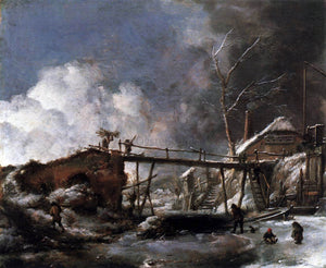  Philips Wouwerman Winter Landscape with Wooden Bridge - Canvas Art Print