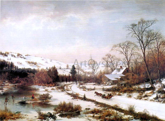  Joseph Morviller Winter Scene near Medford, Massachusetts - Canvas Art Print