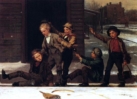  John George Brown Winter Sports in the Gutter - Canvas Art Print