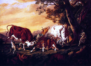  William Aiken Walker Wolves Attacking Cattle - Canvas Art Print