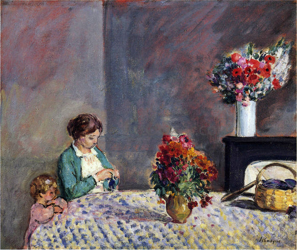 Henri Lebasque Woman and Child Seated at a Table - Canvas Art Print