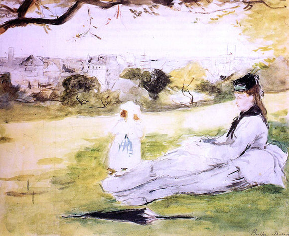  Berthe Morisot Woman and Child Seated in a Meadow - Canvas Art Print