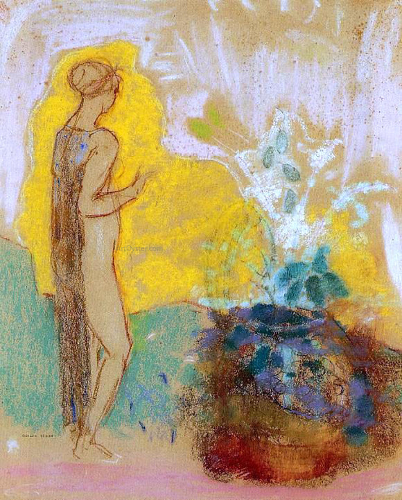  Odilon Redon Woman and Stone Pot Full of Flowers - Canvas Art Print