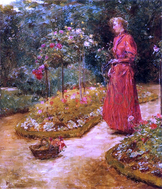  Frederick Childe Hassam Woman Cutting Roses in a Garden - Canvas Art Print