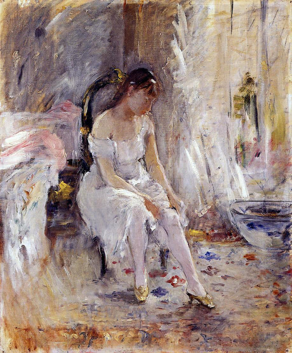  Berthe Morisot Woman Getting Dressed (also known as Young Woman Fastening Her Stockings) - Canvas Art Print