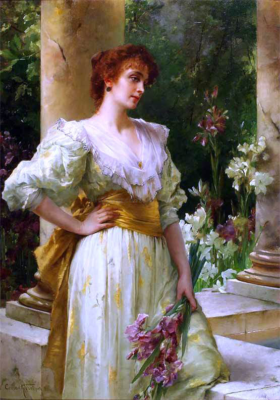  Conrad Kiesel Woman Holding Irises - Canvas Art Print