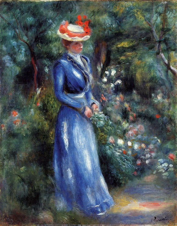  Pierre Auguste Renoir Woman in a Blue Dress, Standing in the Garden of Saint-Cloud - Canvas Art Print