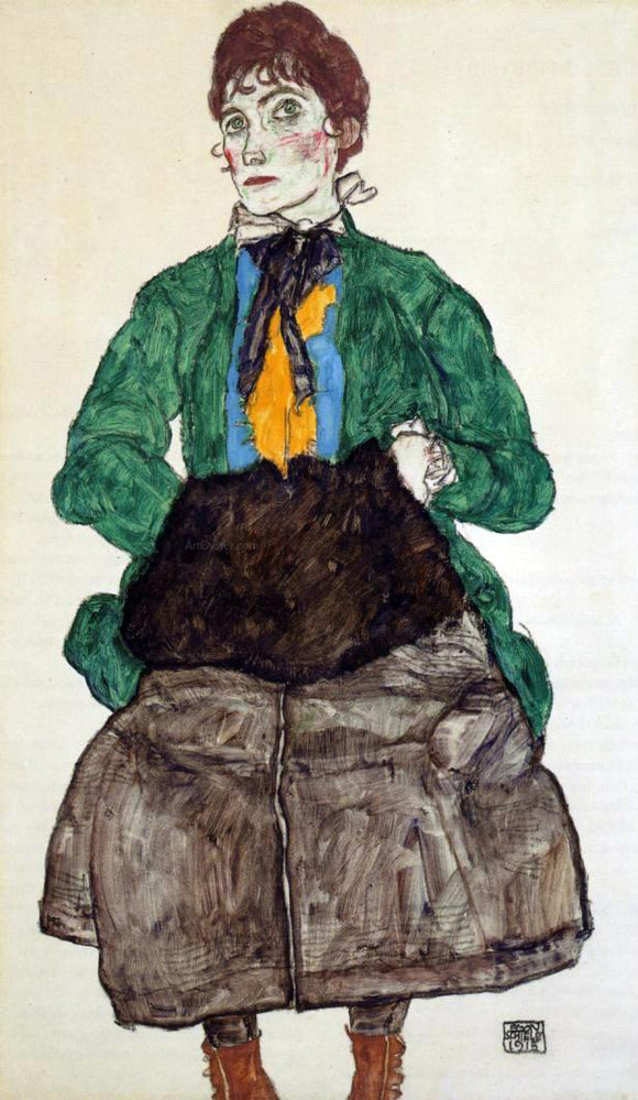  Egon Schiele Woman in a Green Blouse and Muff - Canvas Art Print
