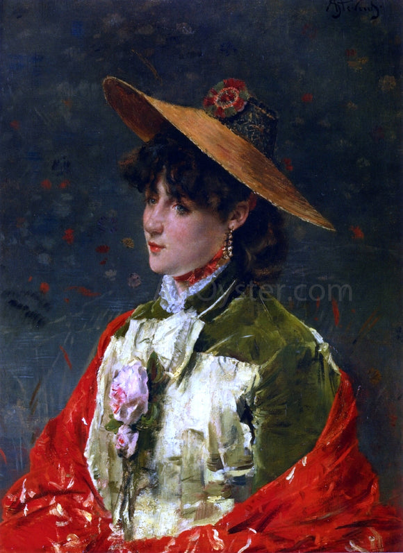  Alfred Emile Leopold Stevens Woman in a Straw Hat - Canvas Art Print