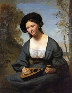  Jean-Baptiste-Camille Corot Woman in a Toque with a Mandolin - Canvas Art Print