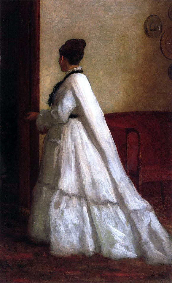  Eastman Johnson Woman in a White Dress - Canvas Art Print