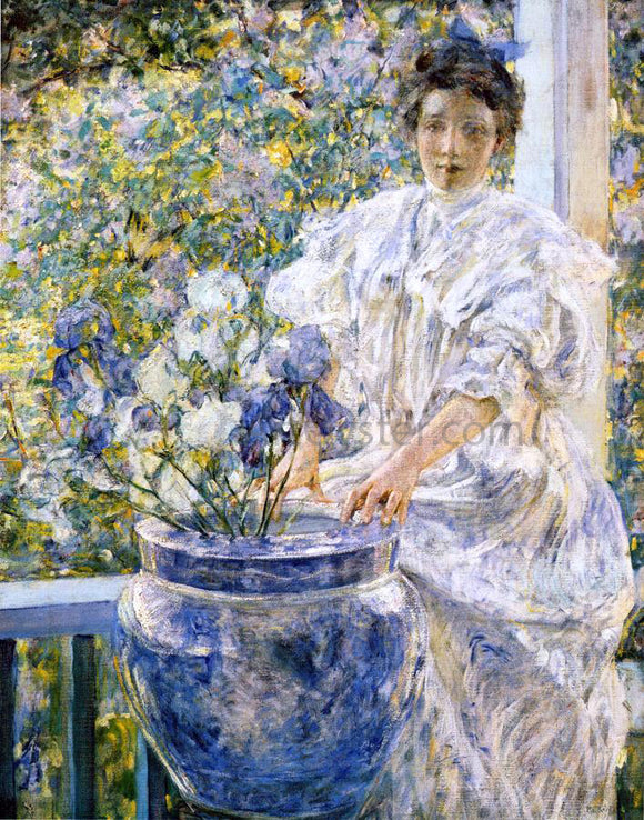  Robert Lewis Reid Woman on a Porch with Flowers - Canvas Art Print