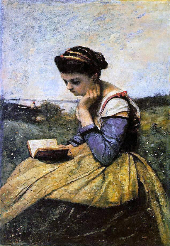  Jean-Baptiste-Camille Corot Woman Reading in a Landscape - Canvas Art Print