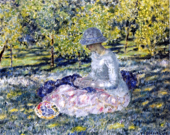  Frederick Carl Frieseke A Woman Seated in a Park with Basket - Canvas Art Print