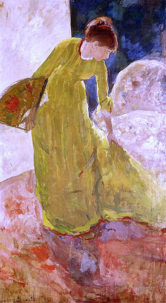  Mary Cassatt Woman Standing, Holding a Fan - Canvas Art Print