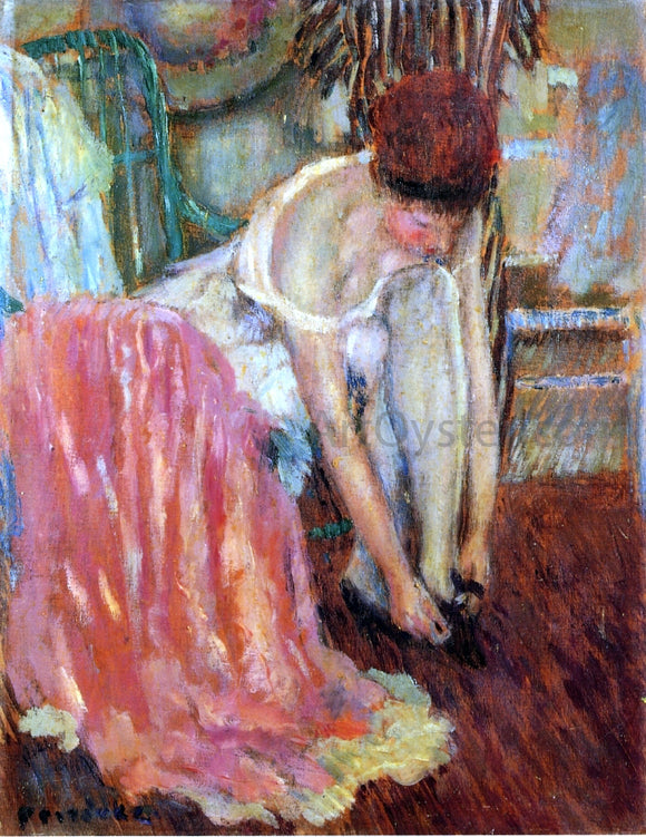  Frederick Carl Frieseke Woman Tying Her Shoe - Canvas Art Print