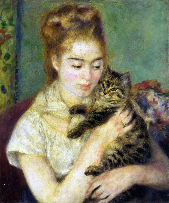  Pierre Auguste Renoir Woman with a Cat - Canvas Art Print