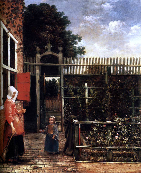  Hendrick Van der Burch Woman with a Child Blowing Bubbles in a Garden - Canvas Art Print