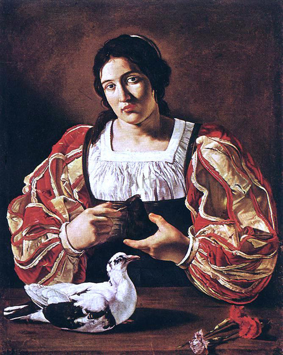  Cecco Del caravaggio Woman with a Dove - Canvas Art Print