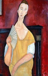  Amedeo Modigliani Woman with a Fan - Canvas Art Print