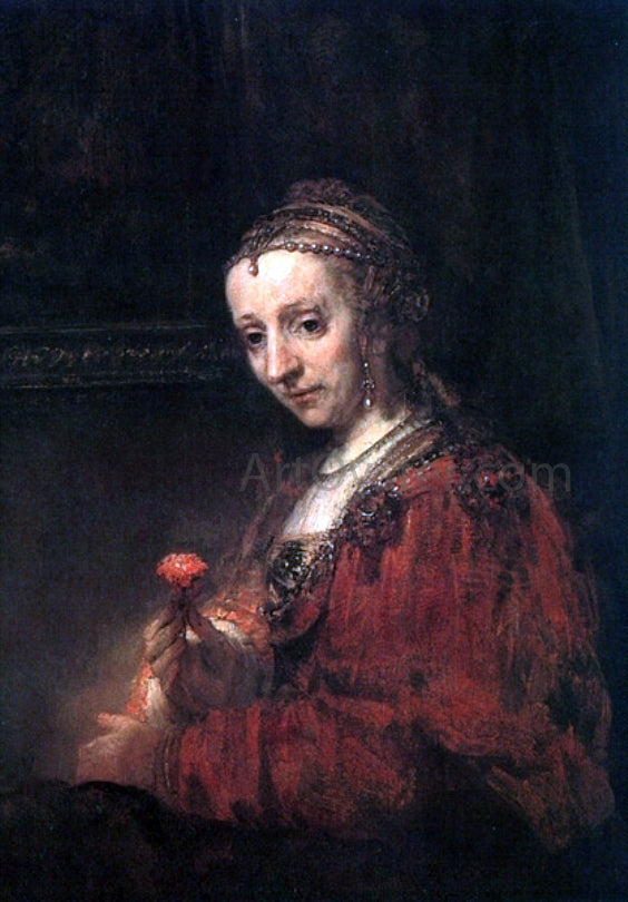  Rembrandt Van Rijn Woman with a Pink - Canvas Art Print