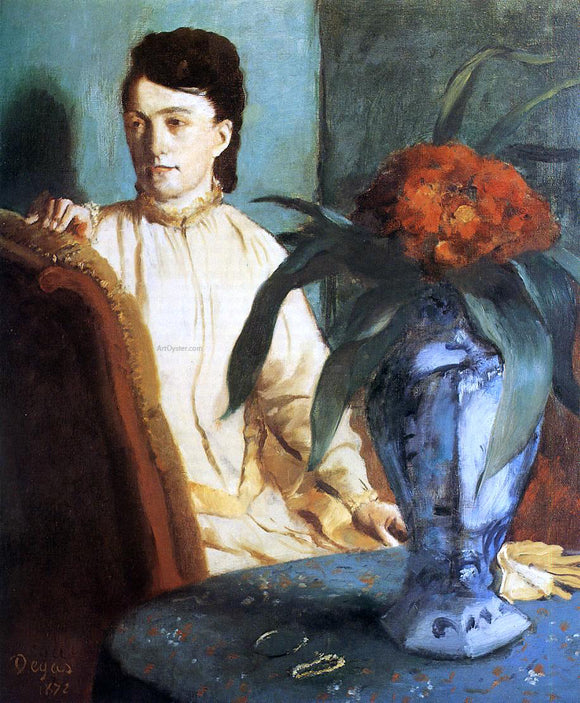  Edgar Degas Woman with a Vase of Flowers (also known as Estelle Musson De Gas) - Canvas Art Print