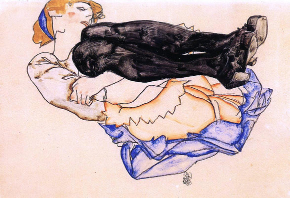  Egon Schiele Woman with Blue Stockings - Canvas Art Print
