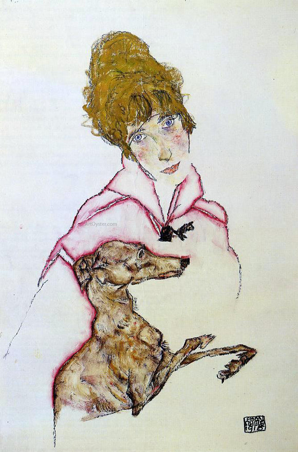  Egon Schiele Woman with Greyhound (also known as Edith Schiele) - Canvas Art Print
