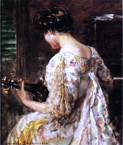  James Carroll Beckwith Woman with Guitar - Canvas Art Print