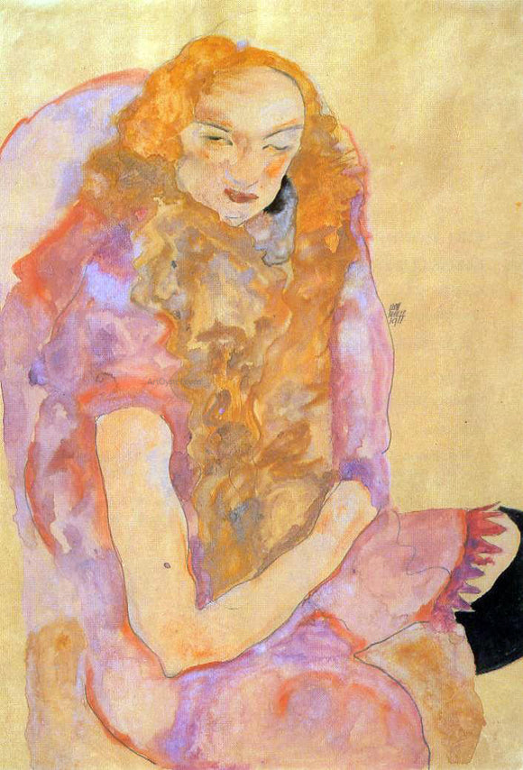  Egon Schiele Woman with Long Hair - Canvas Art Print