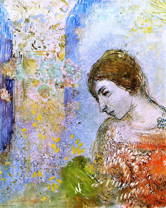  Odilon Redon Woman with Pillar of Flowers - Canvas Art Print
