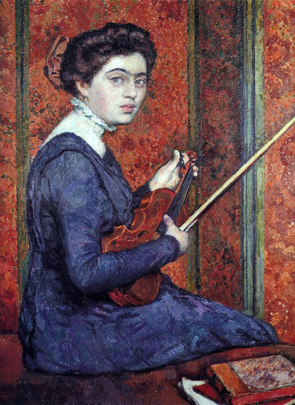  Theo Van Rysselberghe Woman with Violin (also known as Portrait of Rene Druet) - Canvas Art Print