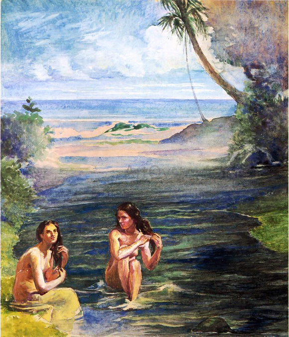  John La Farge Women Bathing in Papara River - Canvas Art Print