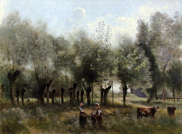  Jean-Baptiste-Camille Corot Women in a Field of Willows - Canvas Art Print