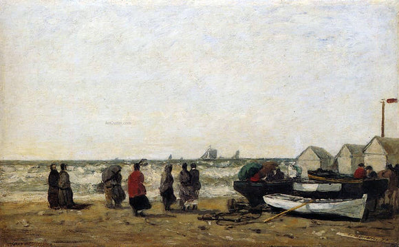  Eugene-Louis Boudin Women on the Beach, Rough Seas - Canvas Art Print