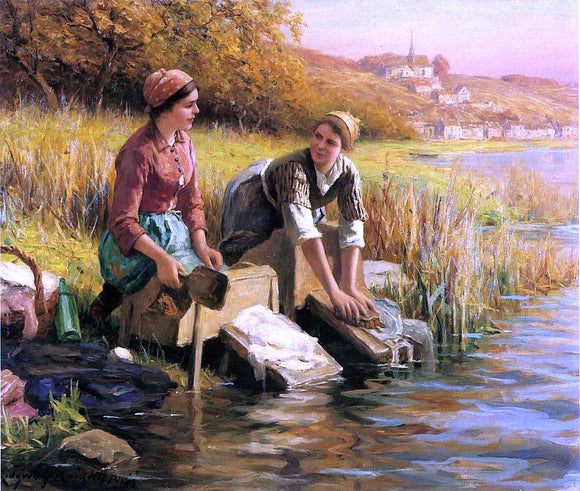  Daniel Ridgway Knight Women Washing Clothes by a Stream - Canvas Art Print