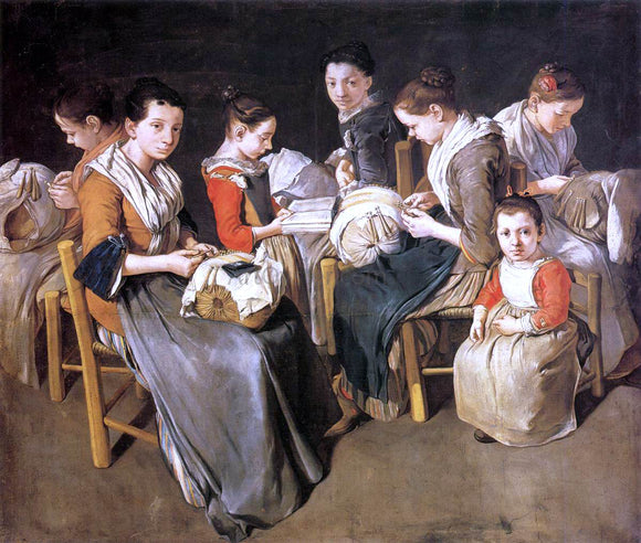  Giacomo Ceruti Women Working on Pillow Lace (The Sewing School) - Canvas Art Print