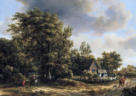 Meyndert Hobbema Wooded Landscape with Travellers - Canvas Art Print