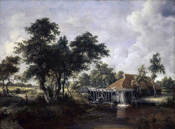  Meyndert Hobbema Wooded Landscape with Water Mill - Canvas Art Print