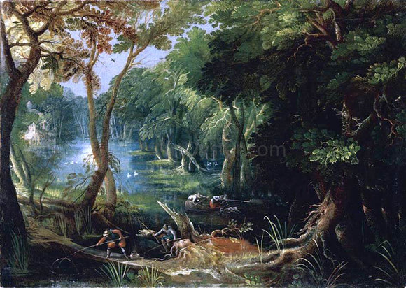  Frederik Van Valkenborch Wooded River Landscape - Canvas Art Print