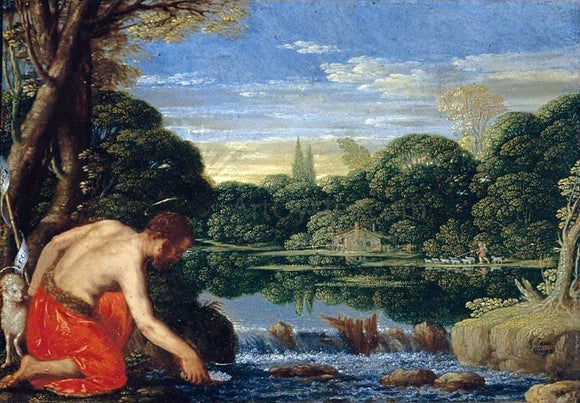  Johann Konig Wooded River Landscape with St John the Baptist - Canvas Art Print