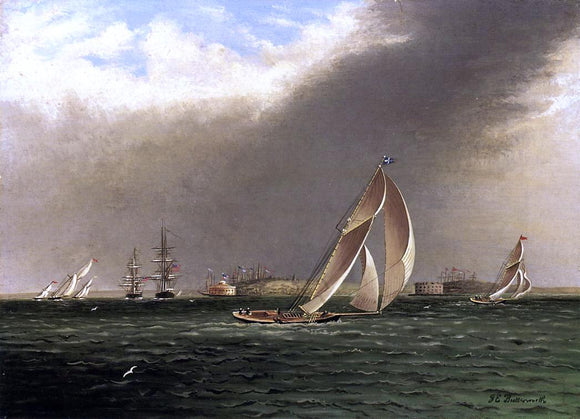 James E Buttersworth Yacht Racing off Castle Garden, New York - Canvas Art Print