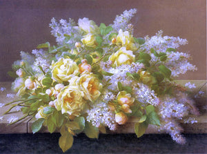  Raoul Paul Maucherat De Longpre Yellow Roses and Lilacs - Canvas Art Print