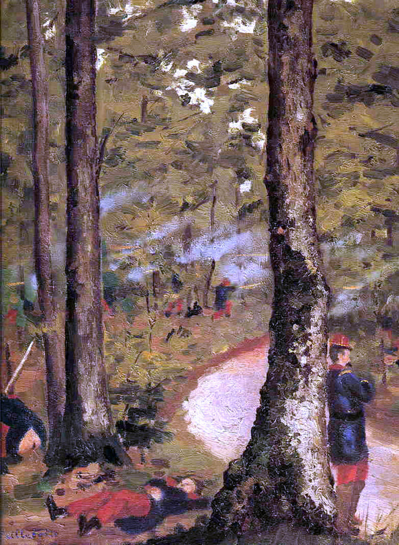  Gustave Caillebotte Yerres, Soldiers in the Woods - Canvas Art Print